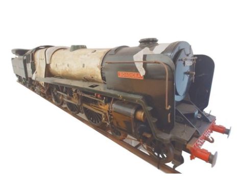 A part built 7¼” 4-6-2 coal-fired Britannia class 70036 'Boadicea' steam locomotive and tender. Partly lined out in BR green,
