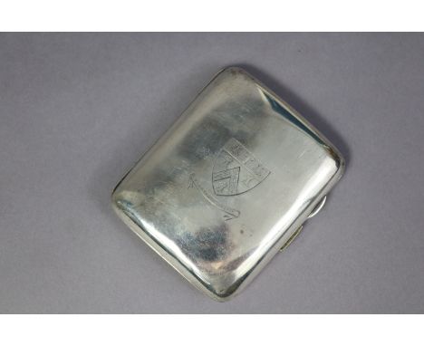 A George V silver pocket cigarette case with crest of Sedbergh School to the hinged lid, 3¼” x 2¾”, Chester 1916.