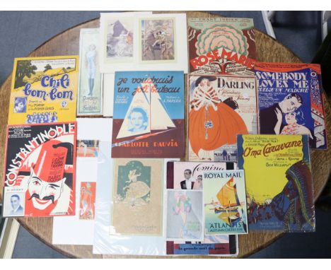 A collection of vintage sheet music; together with various prints &amp; magazine illustrations.