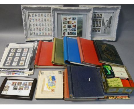 A collection of World stamps in nine various albums, on album leaves, &amp; loose; &amp; three framed sheets of stamps, &amp;