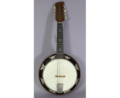 A Vintage eight-string banjo, 23¼” long, with case.