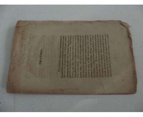 HAYWOOD (JOHN). "Oration." (delivered at Worcester July 4, 1810) no title, pp 3-15, 1810.