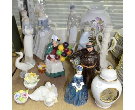 Royal Doulton figure of a Jovial Monk, The Old Balloon Seller and Carrie, Lladro, Nao and other collectables No damage found