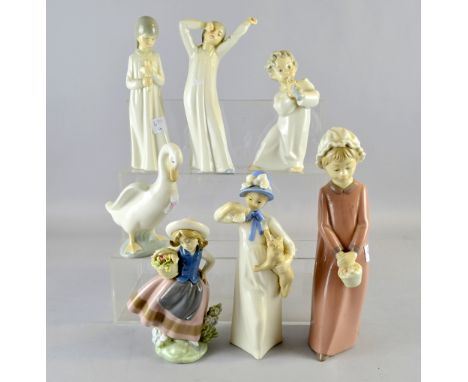 Seven various Nao and Lladro figures of children and animals 