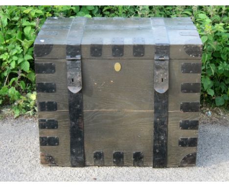 Oak and metal bound silver trunk  