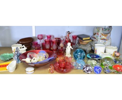 Collection of 19th century and later ruby glass, small collection of paperweights and other items 