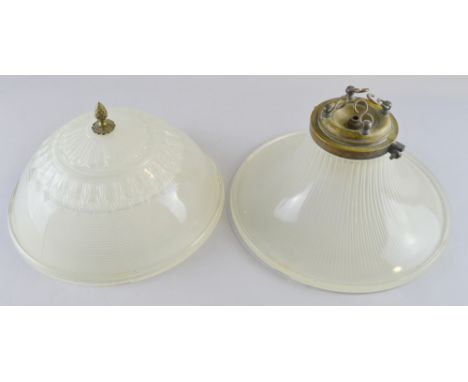 1920's glass ceiling light  one lamp, with fittings (inc. clips) brass mounted, quite nice quality, no rose, no noticeable da
