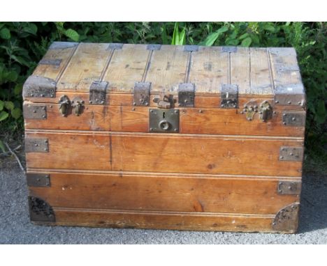 Pine and metal bound trunk with lead lined interior 