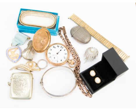 A silver bangle, pocket watch, costume jewellery, Royal Masonic Institution for Boys medal etc 