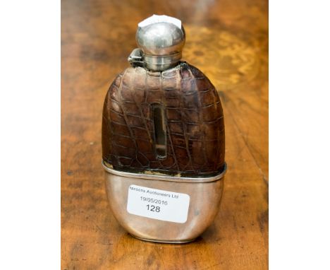 A Victorian silver flask with leather cover, screw cap top and removable tumbler, Sheffield 1897 Mappin & Webb height 14 cm, 