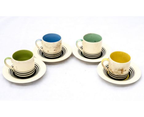 A set of four Susie Cooper Burslem art deco coffee can and saucers (8) 