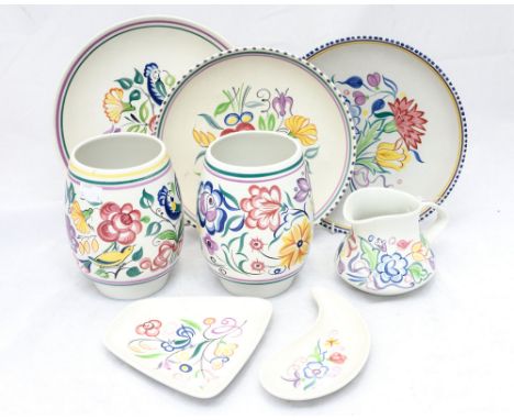 Two Poole Pottery 1960/70s vases, a jug, three plates and two occasional dishes 