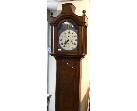 A George III oak cased eight day longcase clock. By  by G. Brown of Beverley, the painted dial having black Roman numerals on