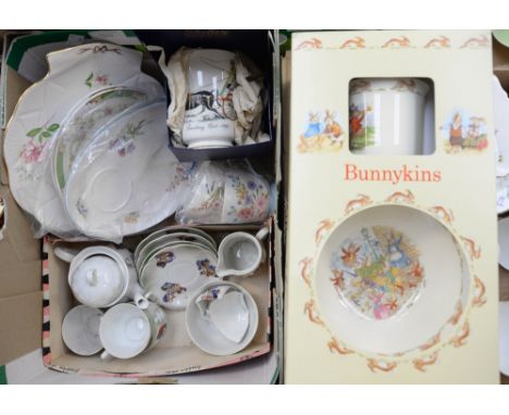 Boxed Royal Doulton , Bunnykins christening set, with a child's tea service, boxed Shelley mug Shelley wild flowers, etc