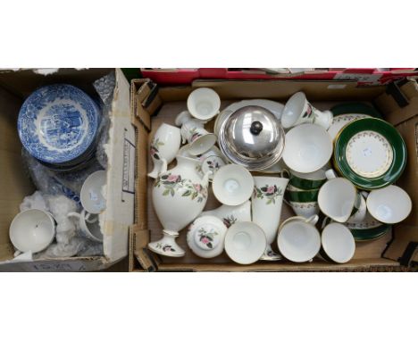 A collection of teaware to include Wedgwood, Spode and Salvation Army blue and white service, electro-plate muffin dish from 