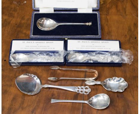 A quantity of silver and electro-plated flatware to include 'The Leicester Spoon' of seal top type, marked for London 1976, t