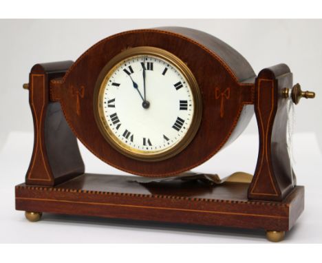 An Edwardian mantle clock with a hinge movement (sway), made by Buren, Switzerland, with key, enamel dial, Roman numerals, st