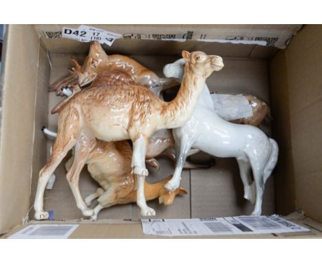 A Beswick collection of animal figures comprising of stag, camel, deer, friesian calf  etc, all with broken legs (5) 