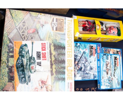 Palitoy Action Man "The Game", Cherilea 12 Transporter Bridge within original box, four Action Man Jog Saw puzzles, Stick Shi