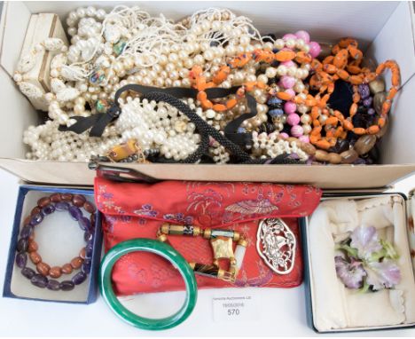 A good collection of costume jewellery, including yellow metal , Mexican silver, jade bangle, faux pearls, Murano beads, face