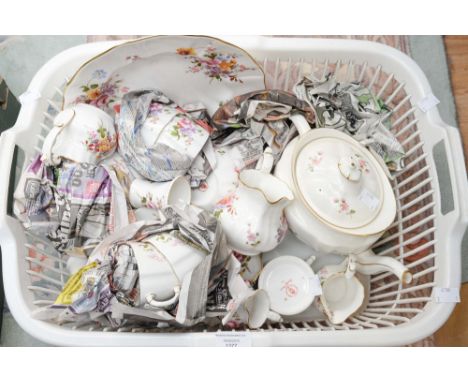 A box of Royal Crown Derby 'Posie' pattern tea wares and trinket vases etc