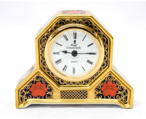 A Royal Crown Derby Imari 1128 mantel clock, quartz movement