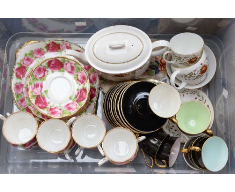 Tea ware including Royal Albert, 'Old English Roses' cups, saucers and plates, Royal Albert 'Harlequin' and Susie Cooper 'Mar