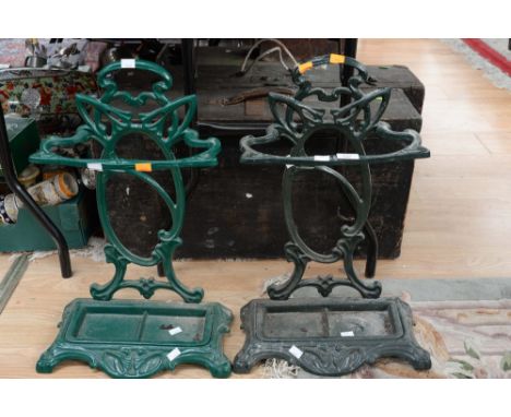 Two cast iron Art Deco stick stands both with original cast iron base inserts, both being with same pattern (2)