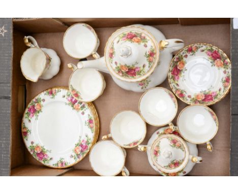 A Royal Albert 'Old Country Roses' tea service, including teapot, dinner plates, six teacups, saucers etc.