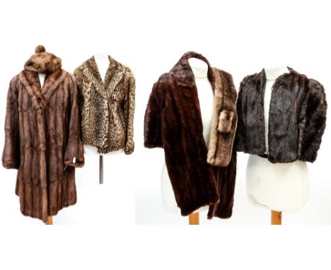 A leopard skin jacket with turned back cuffs, a 1950s squirrel fur cape, a red squirrel shoulder cape (1950 or late 1940s), a