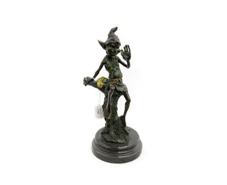 An Austrian cold painted bronze figure of an Imp on a tree stump, seal marked Geschutz 8412 with Bergmann monograme 25cm