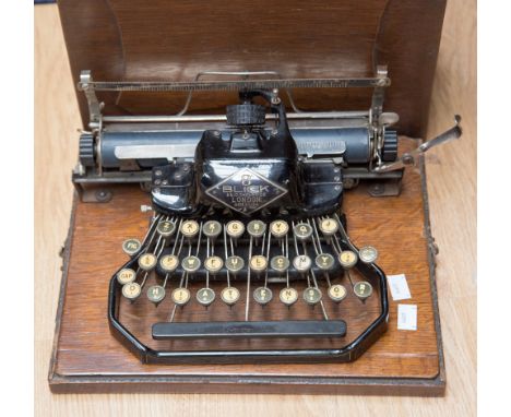 An oak cased '8 Blick' vintage typewriter