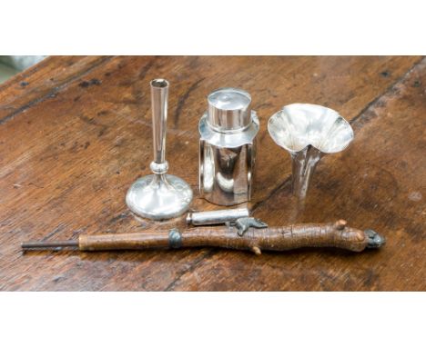 A collection of silver including tea caddy, cheroot holder etc