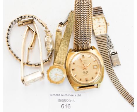 Five vintage watches, comprising a gentleman's self winding Rotary, and four assorted ladies' plated wristwatches  
