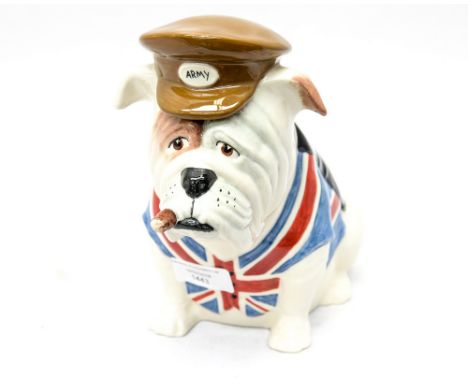 A Manor Collectables figure of the Churchillian Bulldog with army cap and cigar and union jack waistcoat