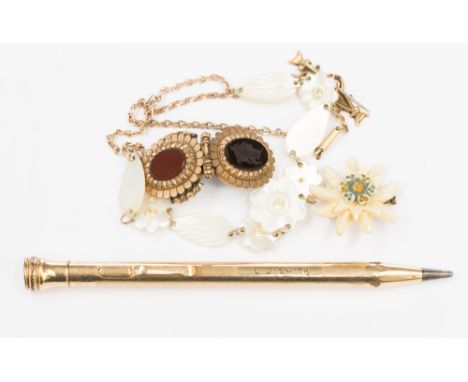 A white stone set stick pin together with a small quantity of costume jewellery