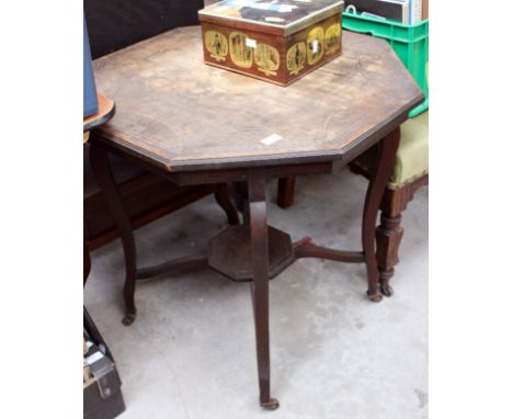 An Edwardian octagonal occasional table, together with a Chinese carved stool (2)