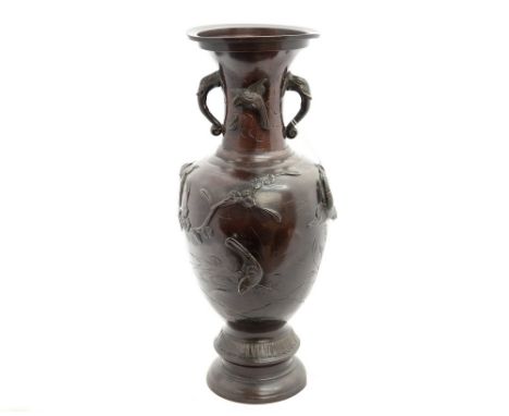 Japanese bronze urn, late 19th Century Meiji period with elephant handles 