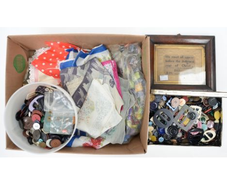 A vintage tin containing a large quantity of vintage (mostly 1930s) buttons and buckles, a further container of vintage butto