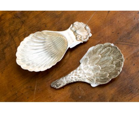 Two silver tea caddy spoons, one in the form of an eagle by C.J Vander Ltd London 1994, the other in shell form by John Rose 
