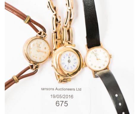 A ladies' vintage Tudor Rolex wristwatch, a ladies' Omega wristwatch and a ladies' vintage 18ct gold cased wristwatch (3)