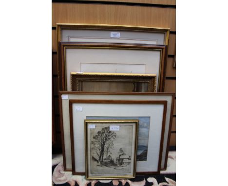 A collection of watercolours, oils and prints including Robinson, Naive School portrait etc 