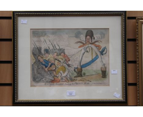 MHumphrey, 'Austrian Bugaboo Funking the French Army' cartoon print published May 12th 1792, 25 cm x 35 cm approx, framed