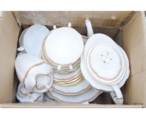 A Royal Crown Derby part tea and dinner service, to include lugged soup bowls, teapot, cream, sugar, plates, soup bowl, sauce