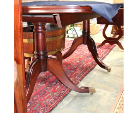 A Regency style mahogany effect sofa table, late 20th Century, together with a mahogany effect double pedestal dining table (