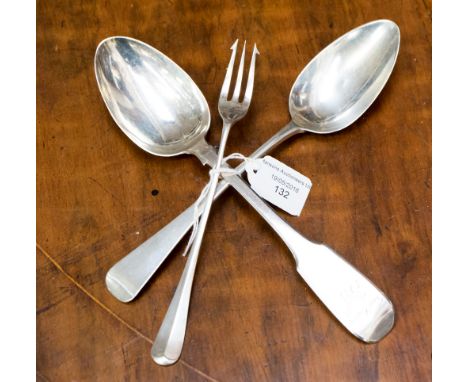 Silver flatware including a provincial George III table spoon, Newcastle 1817, a George III tablespoon London 1770 and a pick