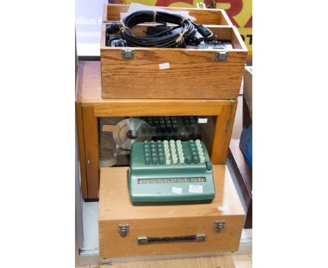 A Stereo meter and Stereogram cards, together with an Anita calculator, Record timer model by Clinton Industries 