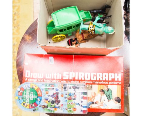 A vintage Denys Fisher Spirograph, complete within original box, a clockwork alien, Wells Fargo Horse and Cart, a Camberwick 
