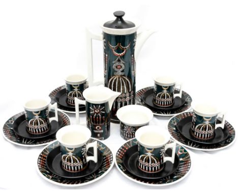 A Portmeirion coffee set 'Magic City' pattern comprising coffee pot, milk and sugar, six cups, saucers and side plates