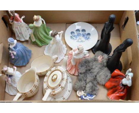 A box of ceramics, to include Royal Doulton, Goebel. & Coalport figurines,Beatles plate etc.